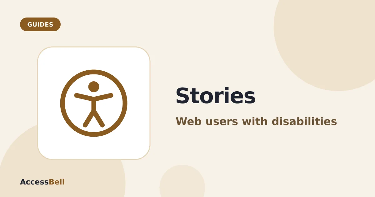 Illustration: the universal access symbol, with Stories and Web users with disabilities