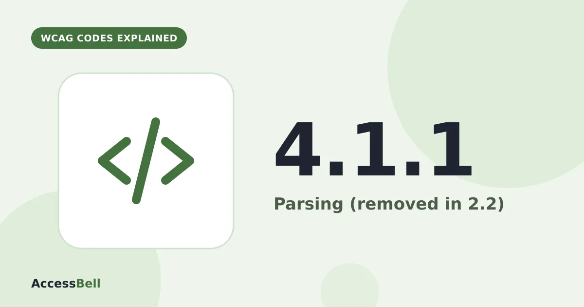 Illustration: a code icon, with 4.1.1 and Parsing (removed in 2.2)